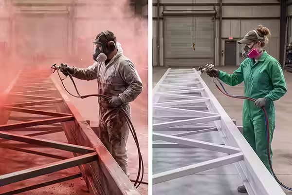 Comparación de sobrepulverización al aplicar sobre estructura reticulada con airless convencional y asistido por aire
