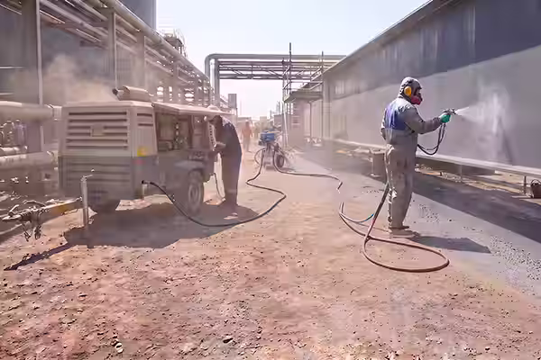 Compresor diésel alimentando equipo airless neumático en terreno